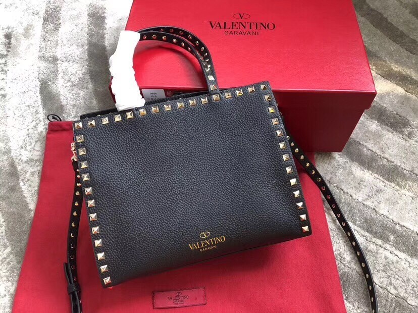 Valentino Black Small Rockstud Top Handle Bag 365