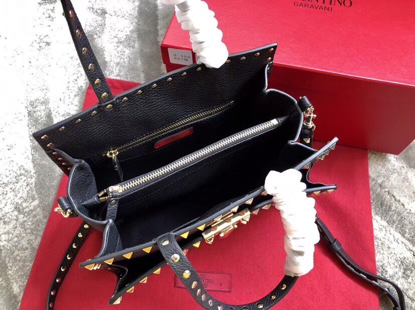 Valentino Black Small Rockstud Top Handle Bag 365