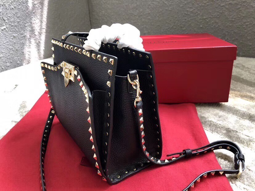 Valentino Black Small Rockstud Top Handle Bag 365