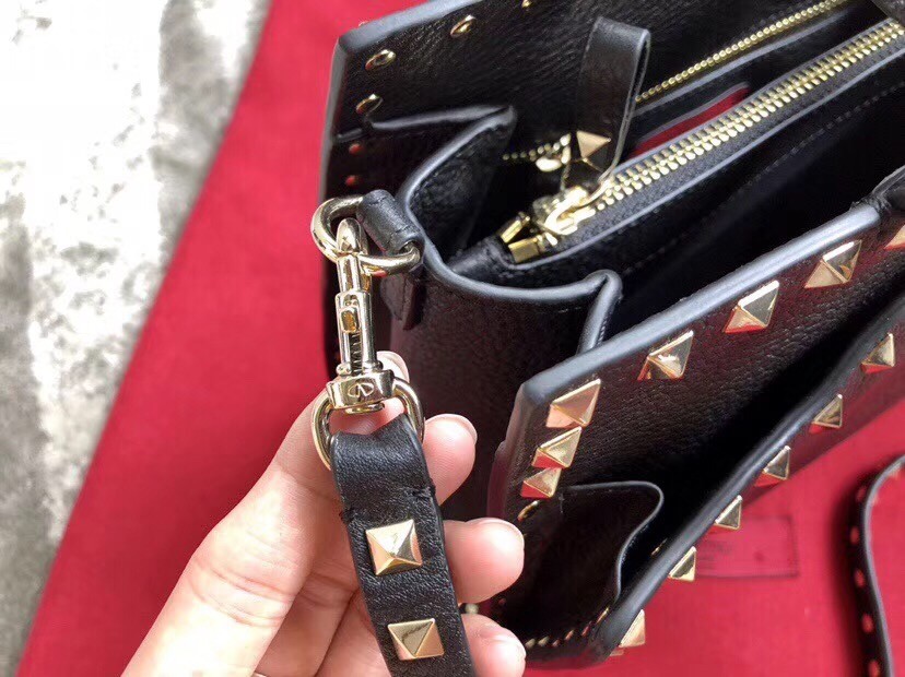 Valentino Black Small Rockstud Top Handle Bag 365