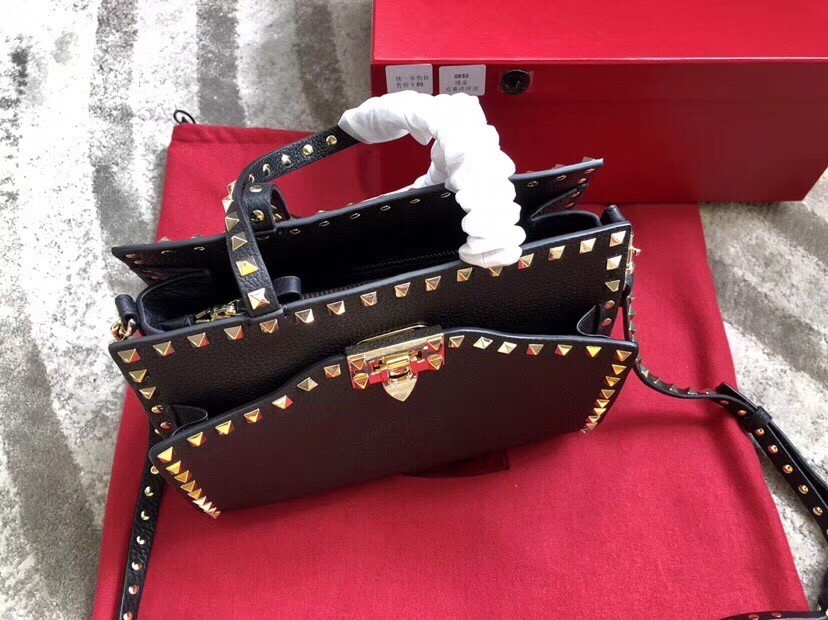 Valentino Black Small Rockstud Top Handle Bag 365