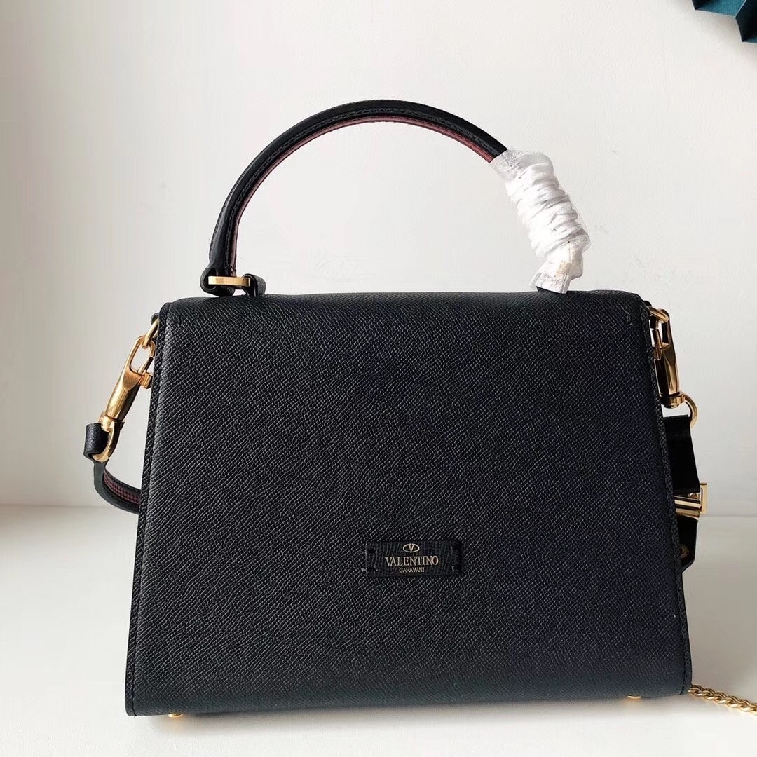 Valentino Small Vsling Handbag In Black Grainy Calfskin 398