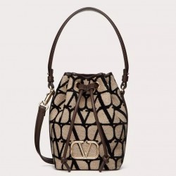 Valentino VLogo Signature Mini Bucket Bag in Black Toile Iconographe 675