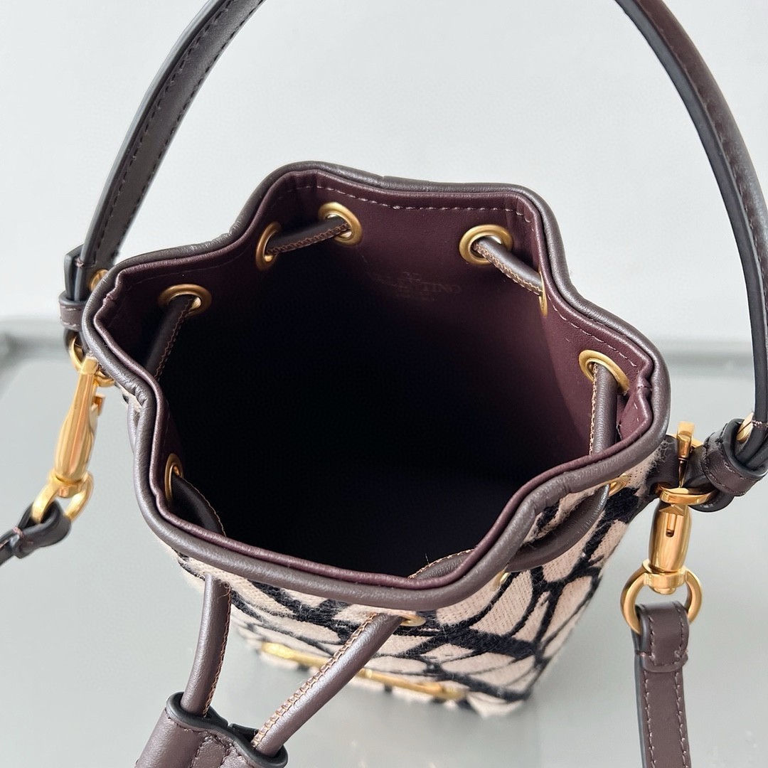 Valentino VLogo Signature Mini Bucket Bag in Black Toile Iconographe 675