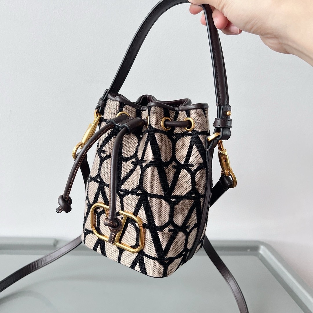 Valentino VLogo Signature Mini Bucket Bag in Black Toile Iconographe 675