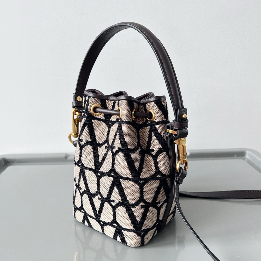 Valentino VLogo Signature Mini Bucket Bag in Black Toile Iconographe 675