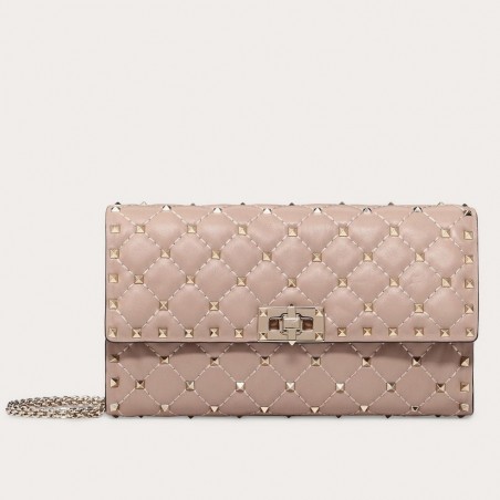 Valentino Rockstud Spike Chain Clutch In Poudre Lambskin 708