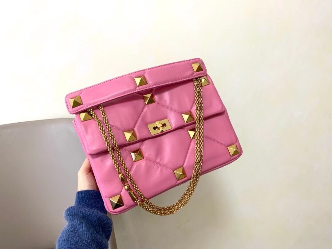 Valentino Roman Stud Chain Bag In Pink Lambskin 723