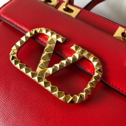 Valentino Rockstud Alcove Medium Top Handle Bag In Red Calfskin 802