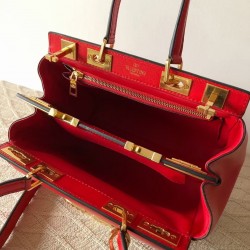 Valentino Rockstud Alcove Medium Top Handle Bag In Red Calfskin 802