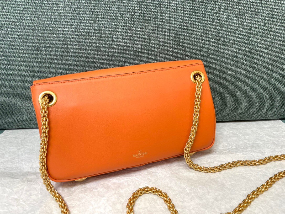 Valentino Stud Sign Shoulder Bag In Orange Nappa Leather 829