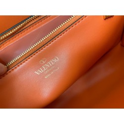 Valentino Stud Sign Shoulder Bag In Orange Nappa Leather 829