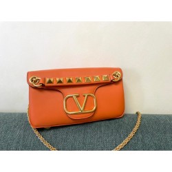 Valentino Stud Sign Shoulder Bag In Orange Nappa Leather 829