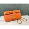 Valentino Stud Sign Shoulder Bag In Orange Nappa Leather 829