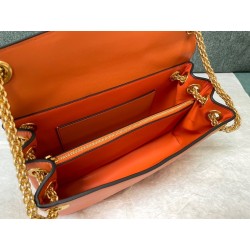 Valentino Stud Sign Shoulder Bag In Orange Nappa Leather 829