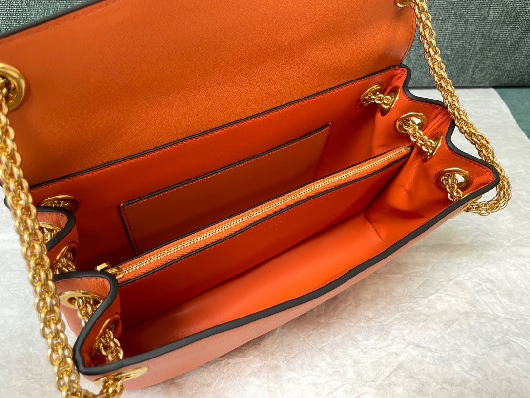 Valentino Stud Sign Shoulder Bag In Orange Nappa Leather 829