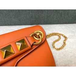 Valentino Stud Sign Shoulder Bag In Orange Nappa Leather 829