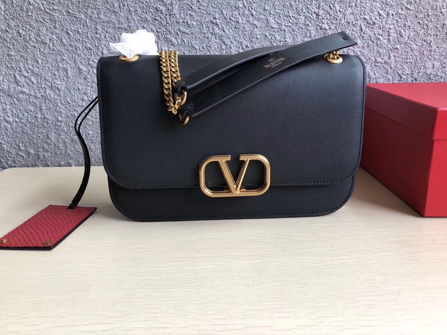 Valentino Medium Vlock Shoulder Bag In Black Calfskin 857