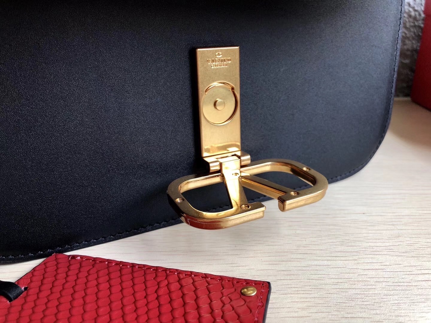 Valentino Medium Vlock Shoulder Bag In Black Calfskin 857