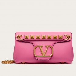 Valentino Stud Sign Shoulder Bag In Pink Nappa Leather 947