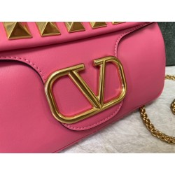 Valentino Stud Sign Shoulder Bag In Pink Nappa Leather 947