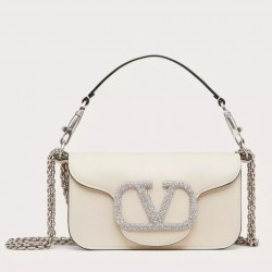 Valentino Loco Small Shoulder White Bag with Crystals Logo 979