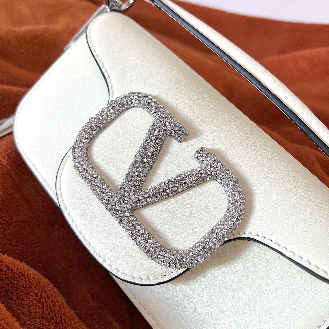 Valentino Loco Small Shoulder White Bag with Crystals Logo 979