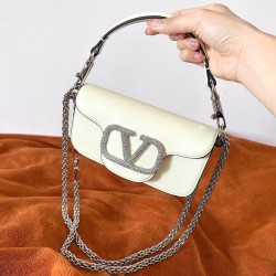 Valentino Loco Small Shoulder White Bag with Crystals Logo 979