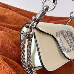 Valentino Loco Small Shoulder White Bag with Crystals Logo 979