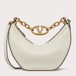 Valentino VLogo Moon Small Hobo Bag with Chain in White Leather 057