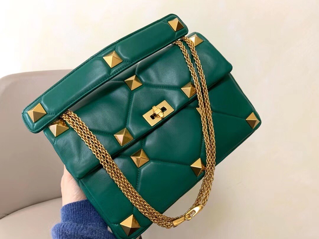 Valentino Roman Stud Chain Bag In Green Lambskin 107