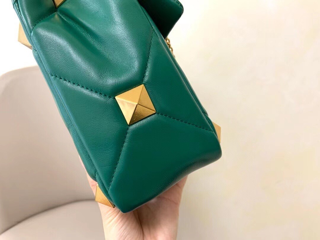 Valentino Roman Stud Chain Bag In Green Lambskin 107