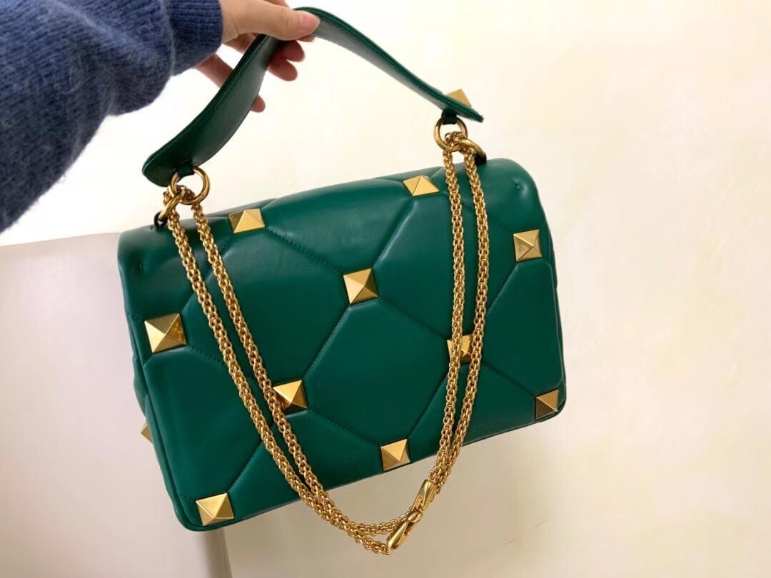 Valentino Roman Stud Chain Bag In Green Lambskin 107