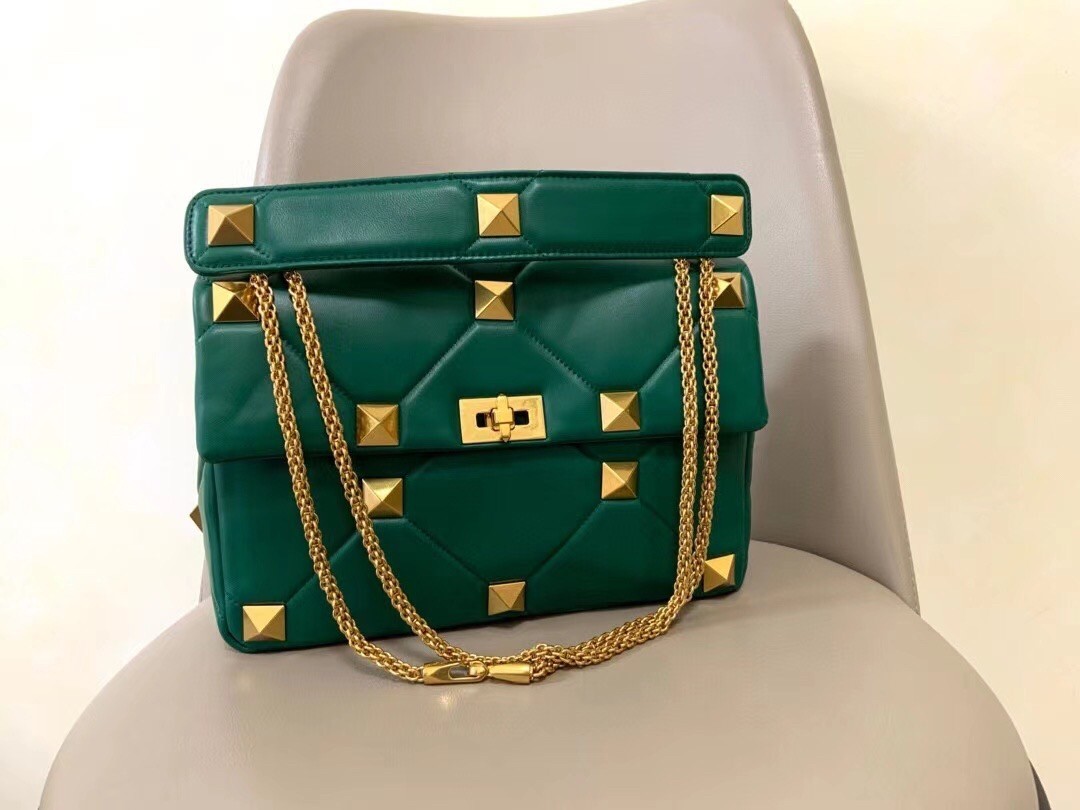 Valentino Roman Stud Chain Bag In Green Lambskin 107