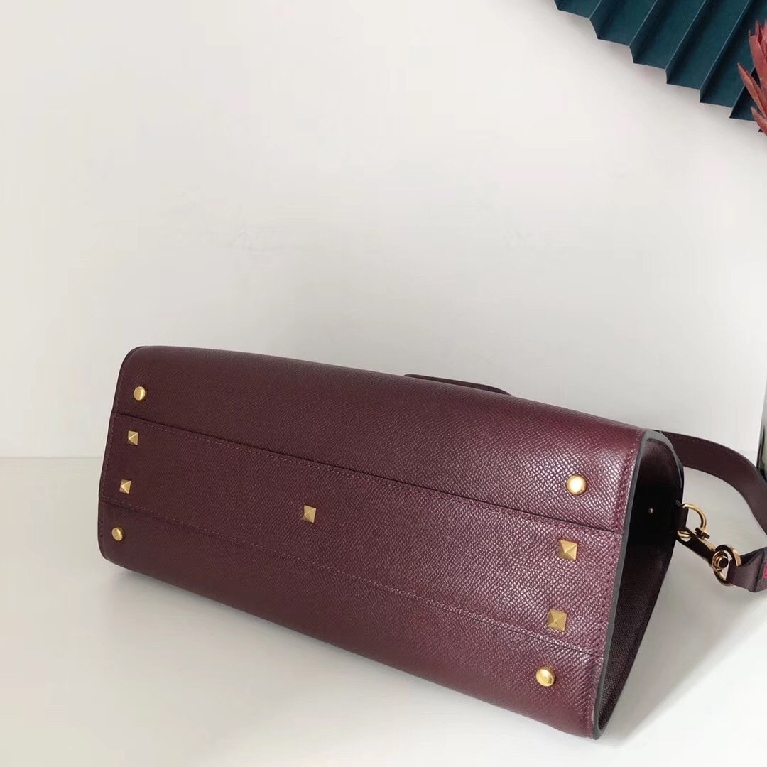 Valentino Vsling Handbag In Bordeaux Grainy Calfskin 103