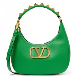 Valentino Stud Sign Hobo Bag In Green Calfskin 733
