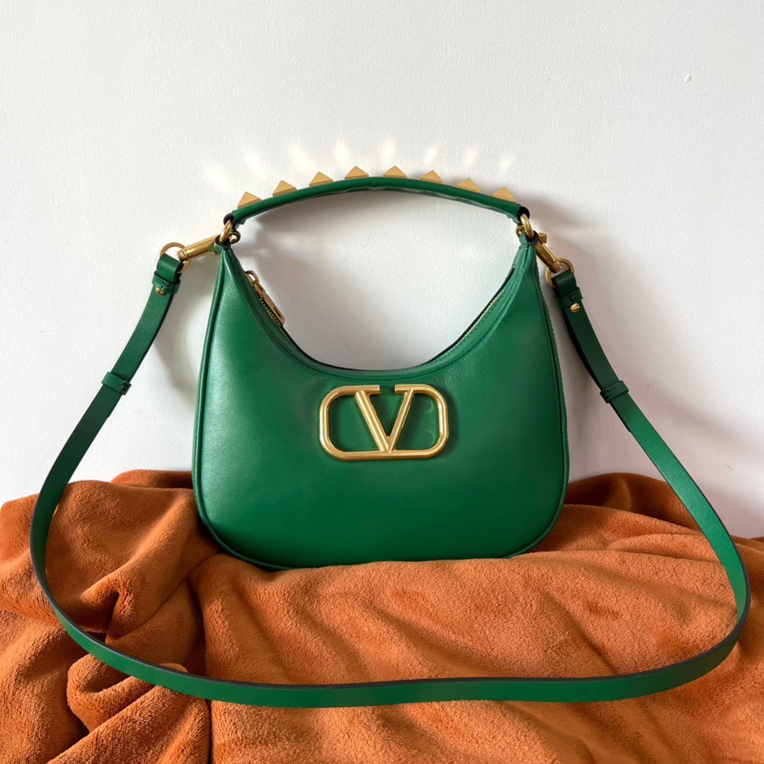 Valentino Stud Sign Hobo Bag In Green Calfskin 733