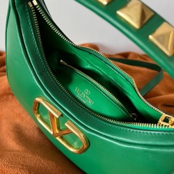 Valentino Stud Sign Hobo Bag In Green Calfskin 733