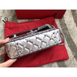 Valentino Rockstud Spike Small Bag In Silver Metallic Lambskin 760