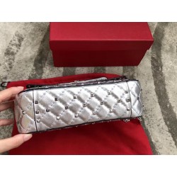 Valentino Rockstud Spike Medium Bag In Silver Metallic Lambskin 785