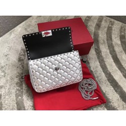 Valentino Rockstud Spike Medium Bag In Silver Metallic Lambskin 785