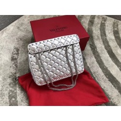 Valentino Rockstud Spike Medium Bag In Silver Metallic Lambskin 785