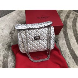 Valentino Rockstud Spike Medium Bag In Silver Metallic Lambskin 785