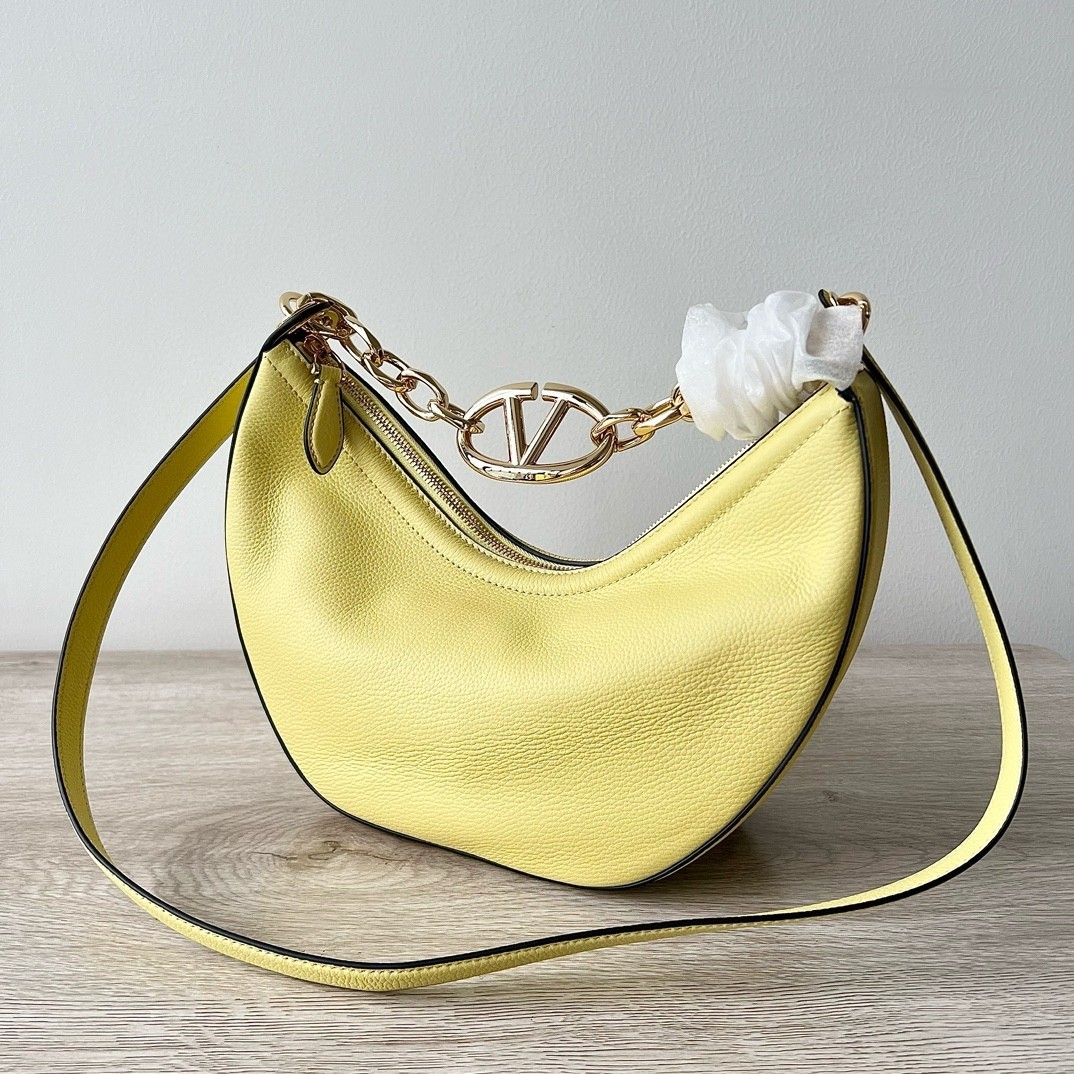 Valentino VLogo Moon Small Hobo Bag with Chain in Yellow Leather 819