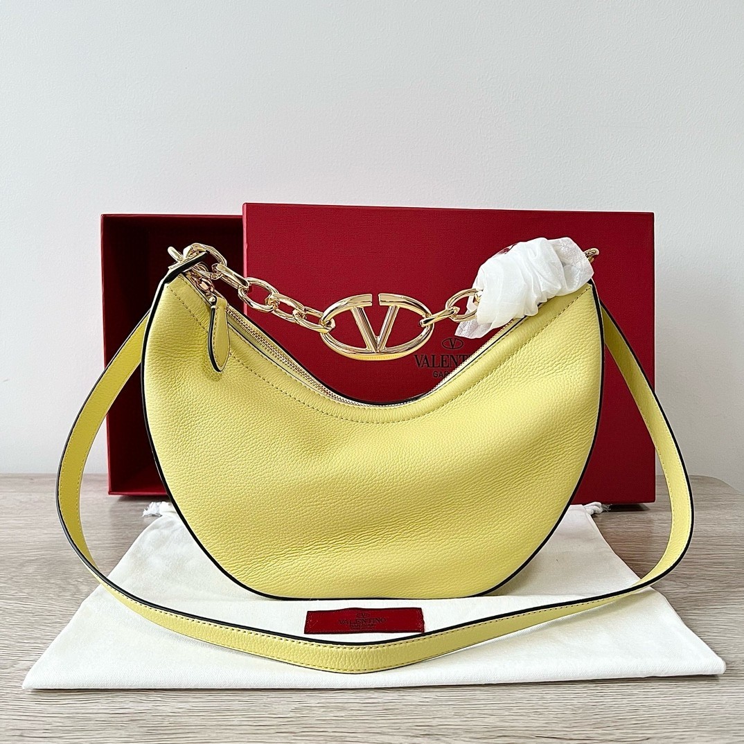 Valentino VLogo Moon Small Hobo Bag with Chain in Yellow Leather 819