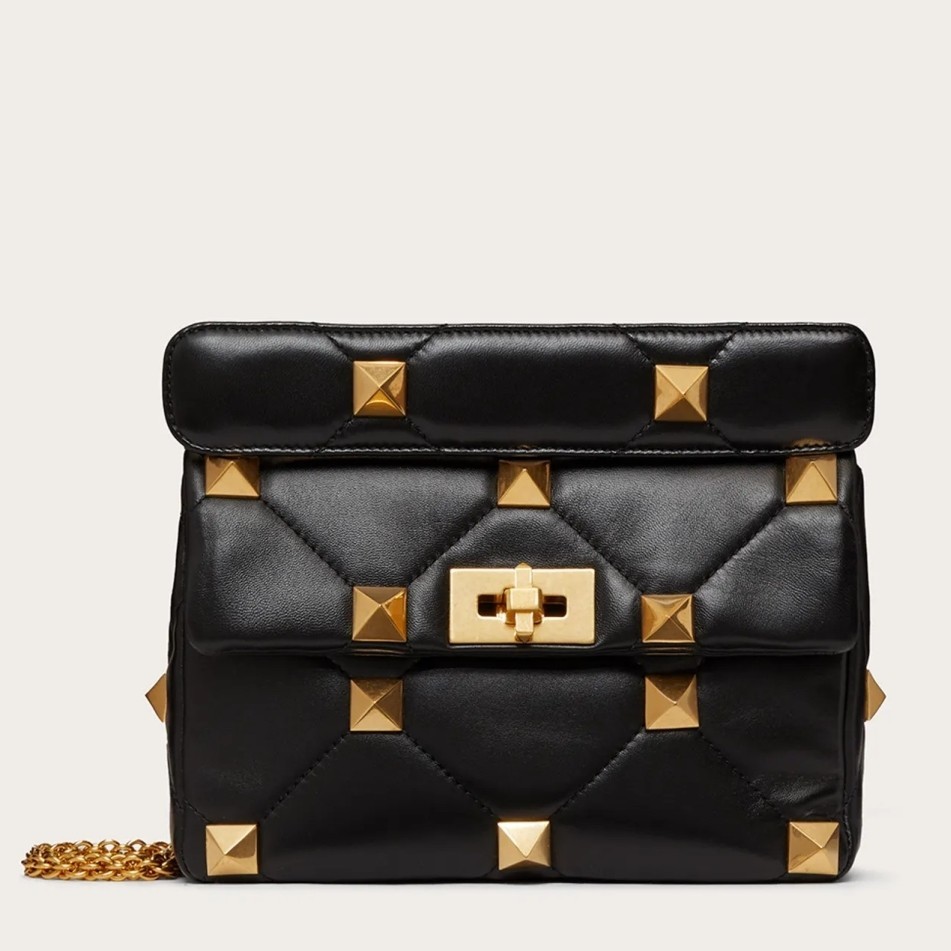 Valentino Medium Roman Stud Chain Bag In Black Nappa 850