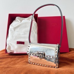 Valentino Rockstud23 Small Shoulder Bag in Silver Calfskin 881