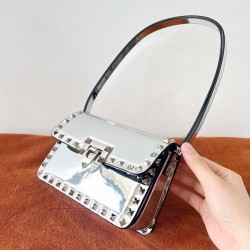 Valentino Rockstud23 Small Shoulder Bag in Silver Calfskin 881