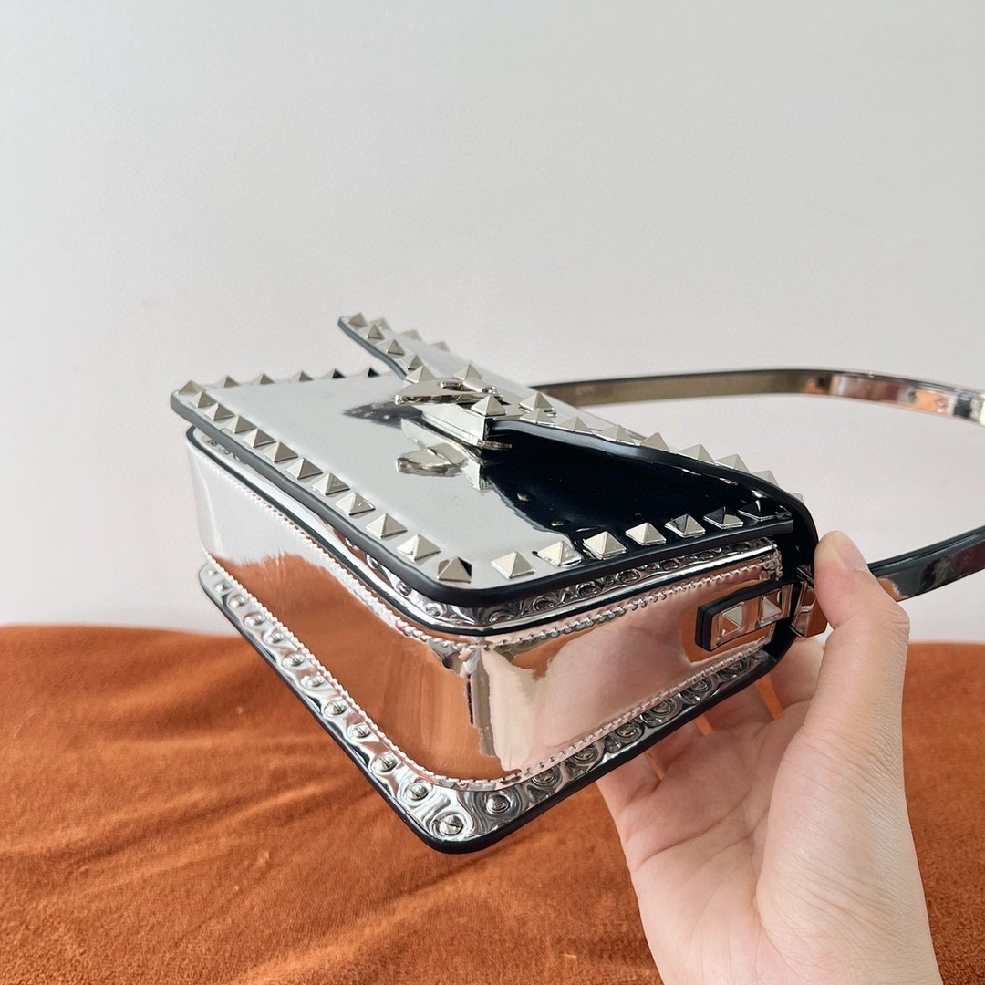 Valentino Rockstud23 Small Shoulder Bag in Silver Calfskin 881