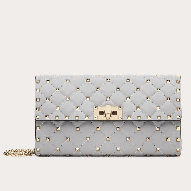 Valentino Rockstud Spike Chain Clutch In Pastel Gray Lambskin 943